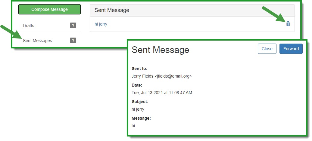 Example Sent Message list