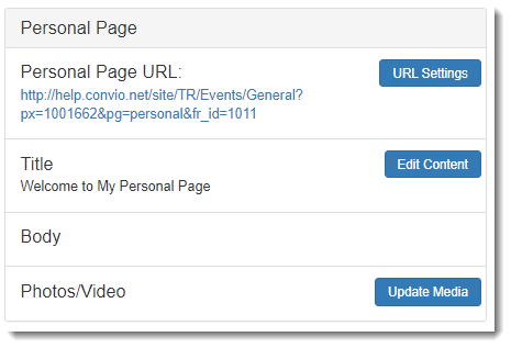 Personal Page Feature under Me on Participant Center Homepage