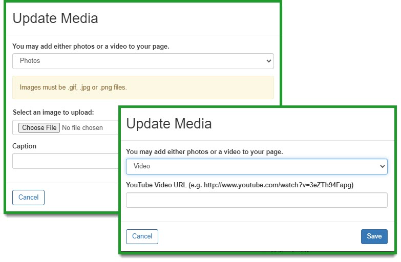 Example Update Media dialog boxes.