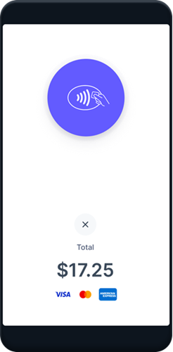 An iPhone displaying a $50 pending payment and instructing the payer to hold their payment to the screen.