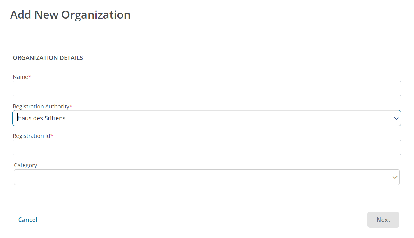 Select the nonprofit's registration authority when adding a new organization to automatically start vetting outreach.