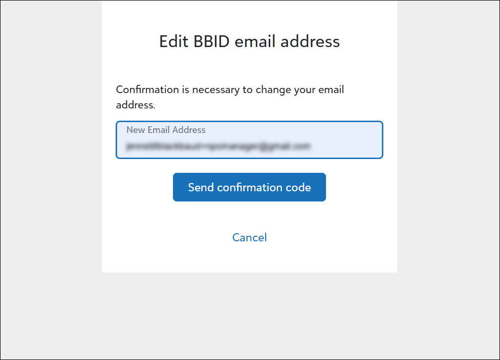 Select Send confirmation code to update your email and send a verification code.