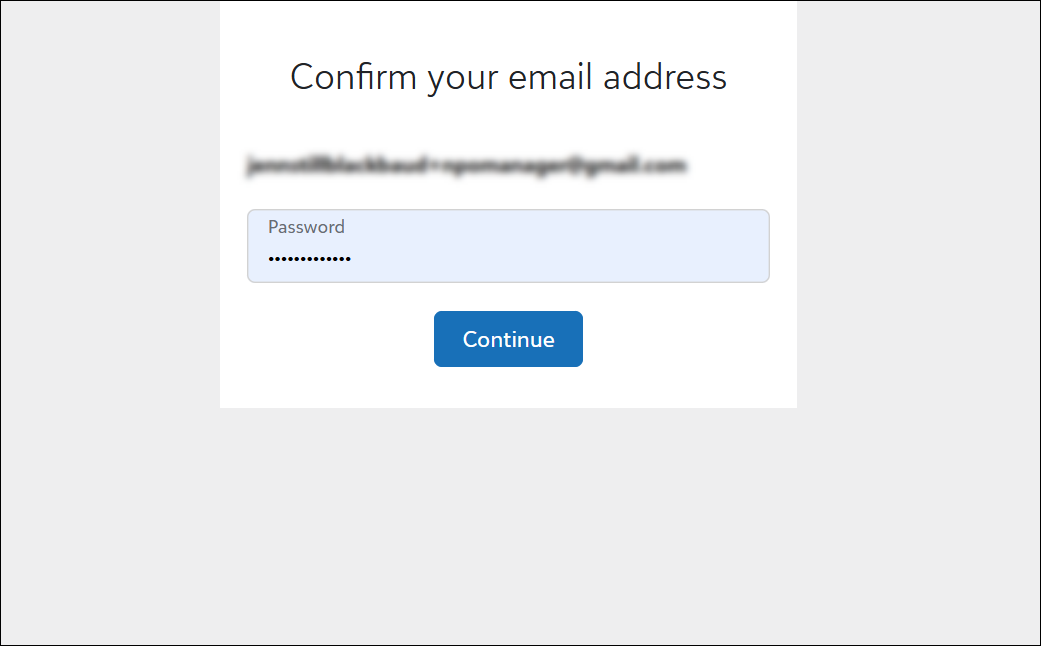 Select Continue to confirm your email.