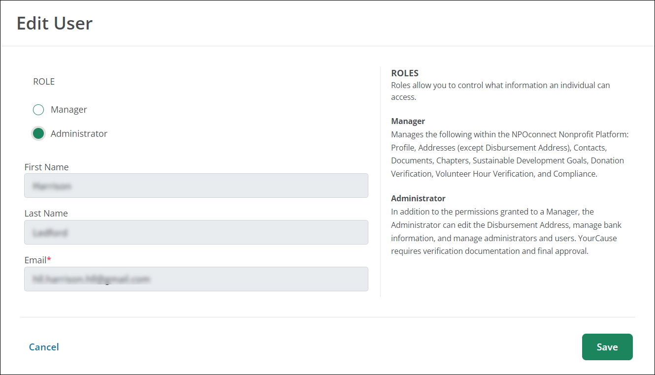 In Edit User, select the Administrator role.
