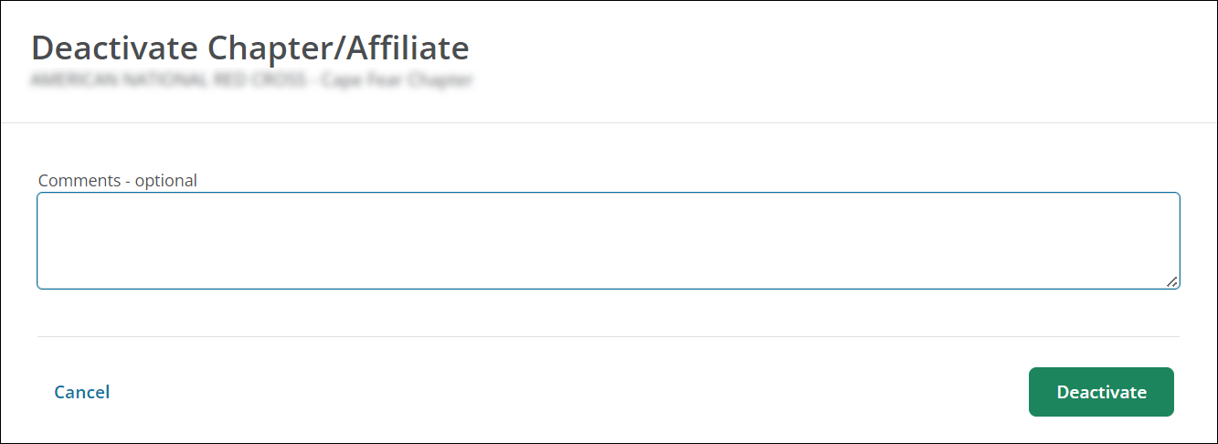 Confirm removal by providing an optional comment and selecting Deactivate.