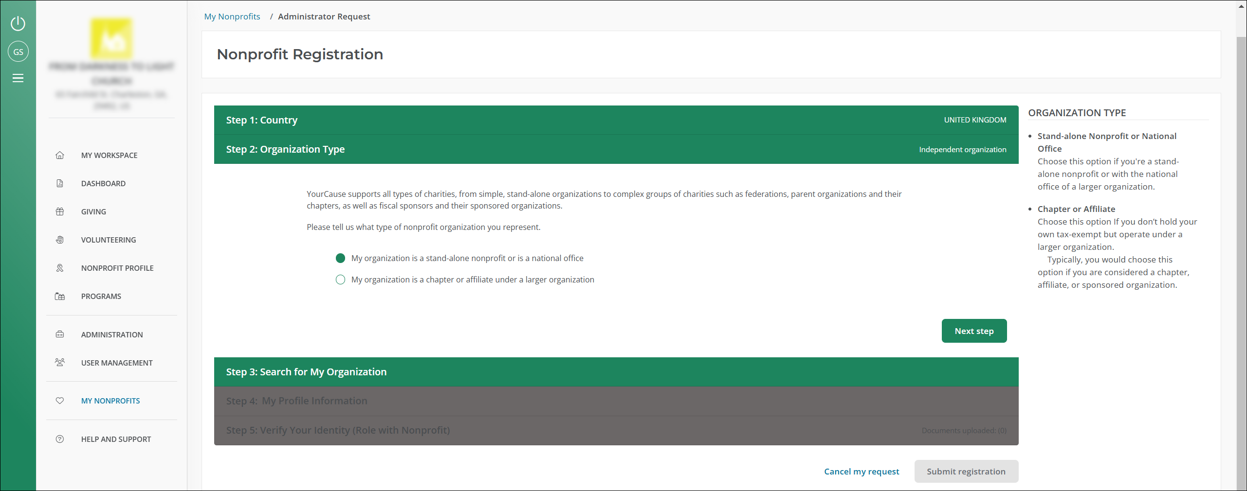 Select your organization type.