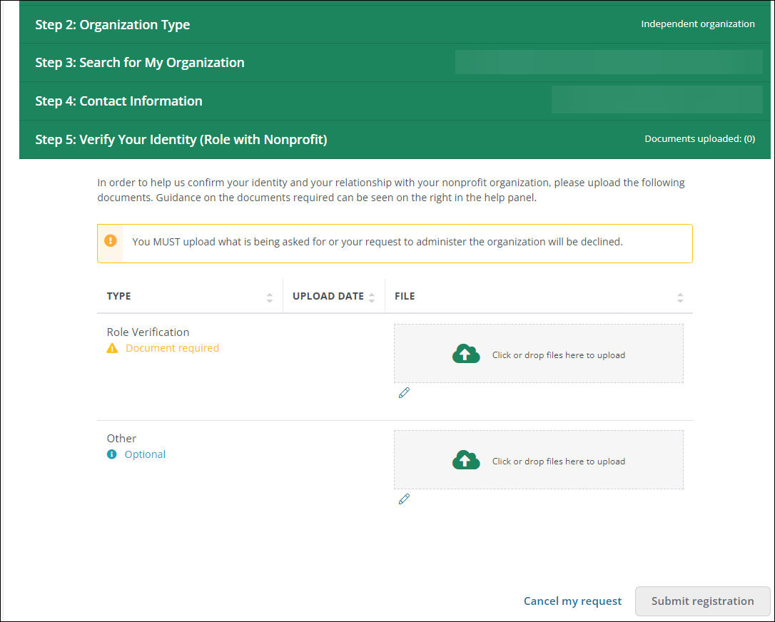 Step 5: Verify Your Identity of Nonprofit Registration workflow