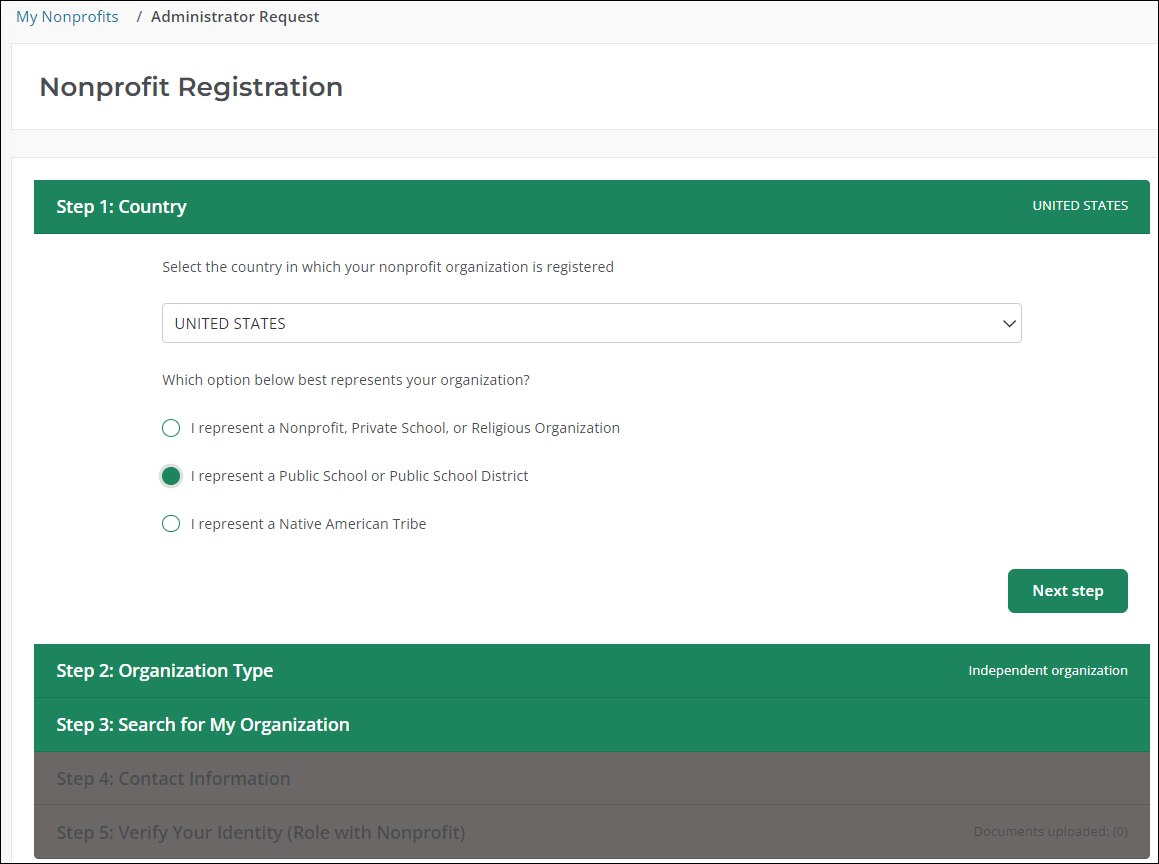 Registration Step 1