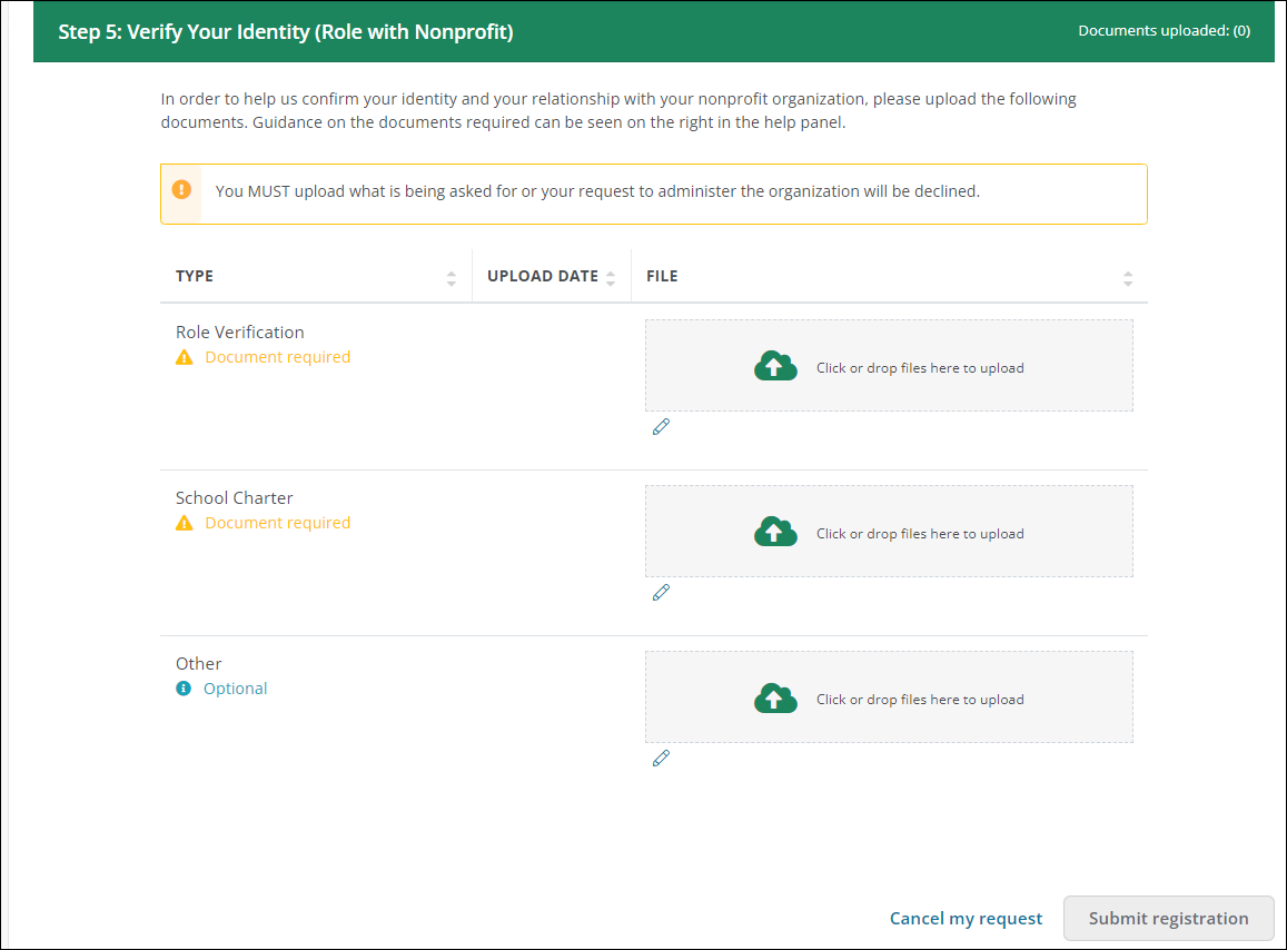 Step 5: Verify Your Identity of Nonprofit Registration workflow