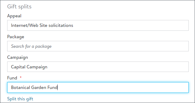 Add a gift split when donors give to more than one fund