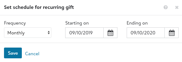 Set recurring gift schedule Set recurring gift schedule