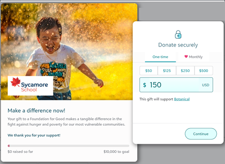 Branding card on optimized donation form