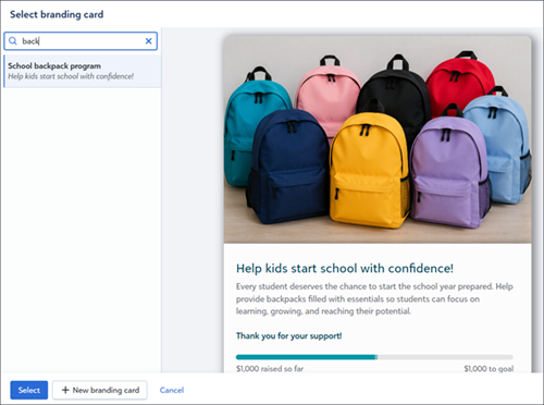 Preview, create, and edit a branding card from an Optimiised Donation Form
