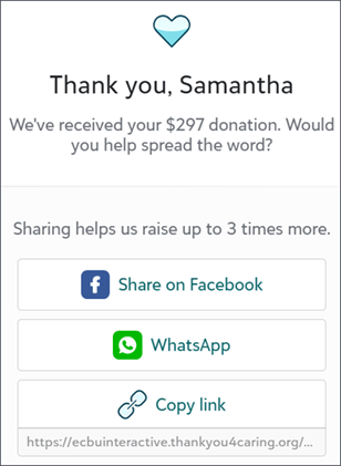Social sharing on an Optimized Donation Form