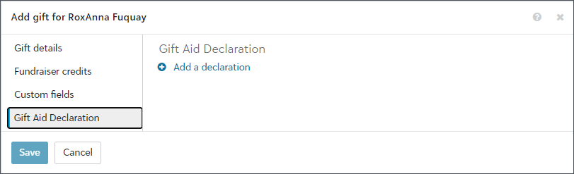 Add a gift aid delcaration when you add a gift