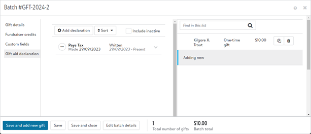 Add a gift aid declaration when you add a gift Add a gift aid declaration when you add a gift