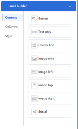 Email builder Content section.