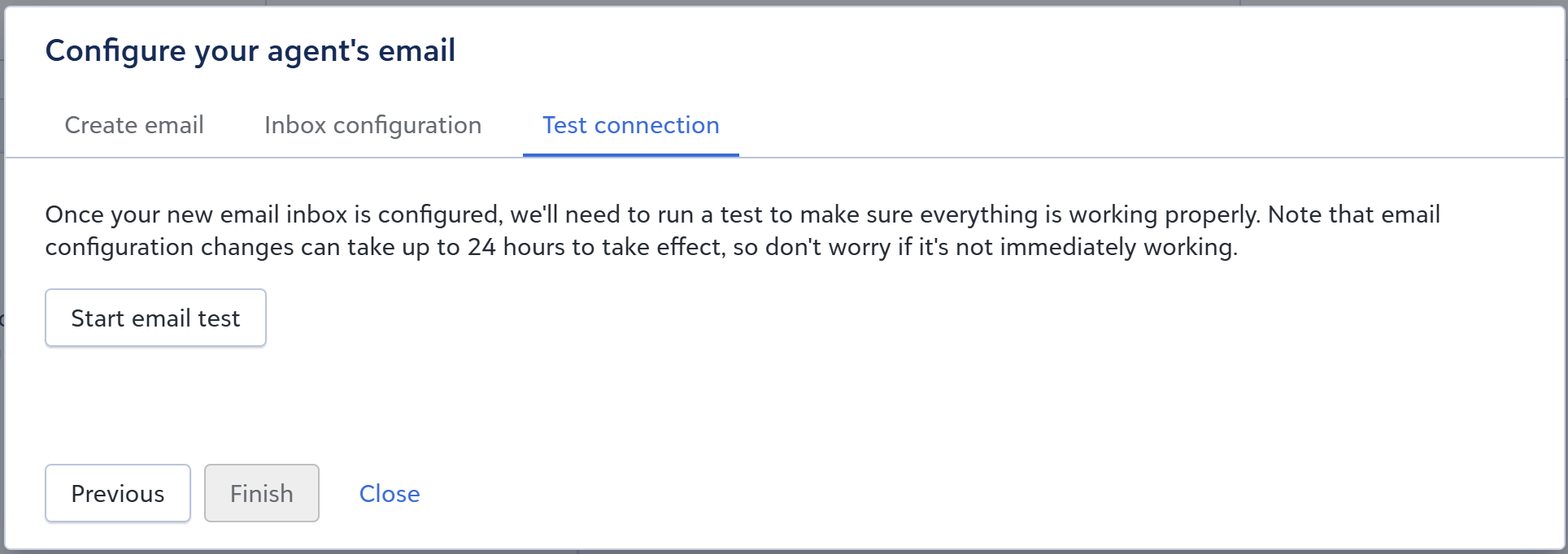 Option to start the email configuration test in the UI