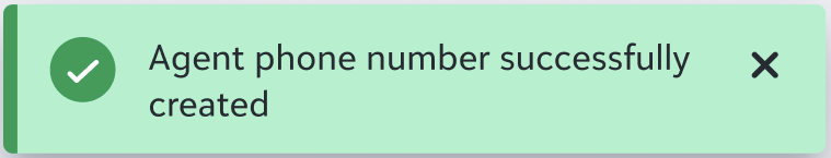 Confirmation message about agent phone number creation