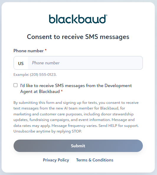 SMS consent screen