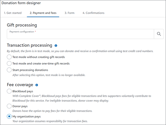 Configure payment and fee processing