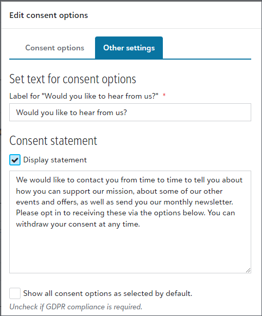 Consent options