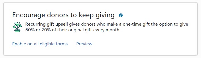 Enable recurring gift upsell on all forms