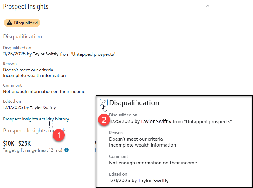 Edit Prospect Insights or Prospect Insights Pro prospect qualification details