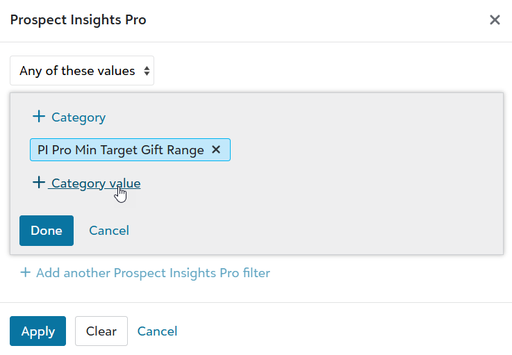 Add target gift range filter value