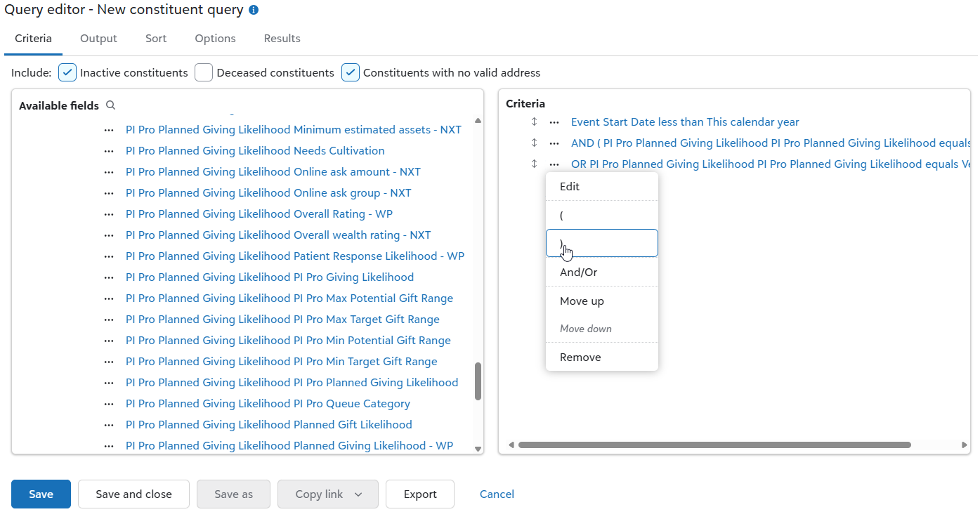 Query criteria AND operator