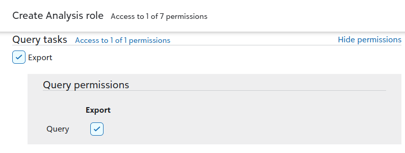 Query permissions with all options selected