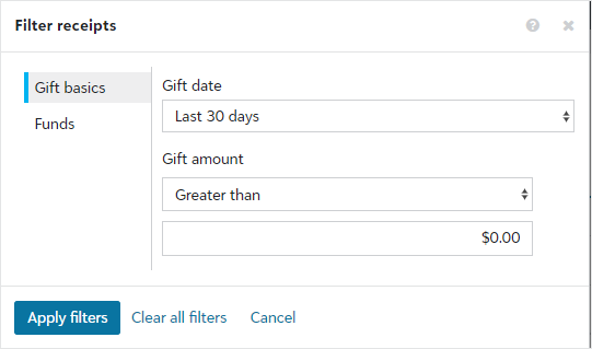 Gift amount filter