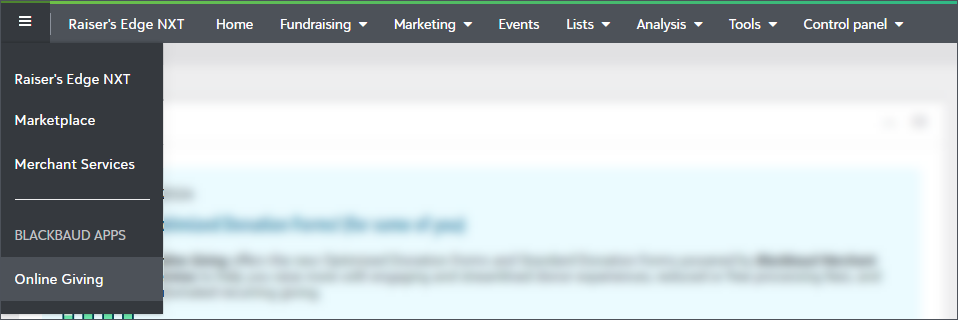 Open Online Giving from Blackbaud apps