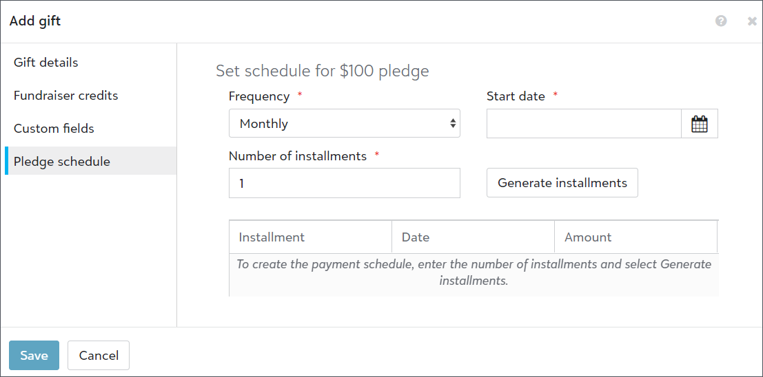 Set recurring gift schedule