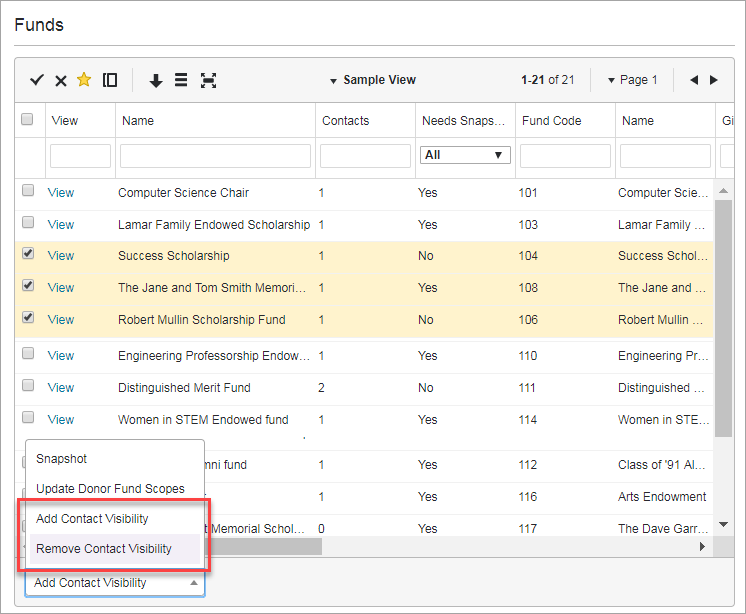 Bulk fund visibility