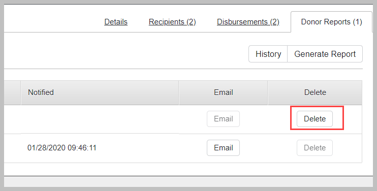 Delete donor reports