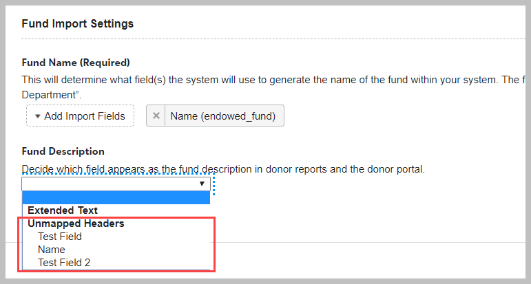 Fund description configuraiton