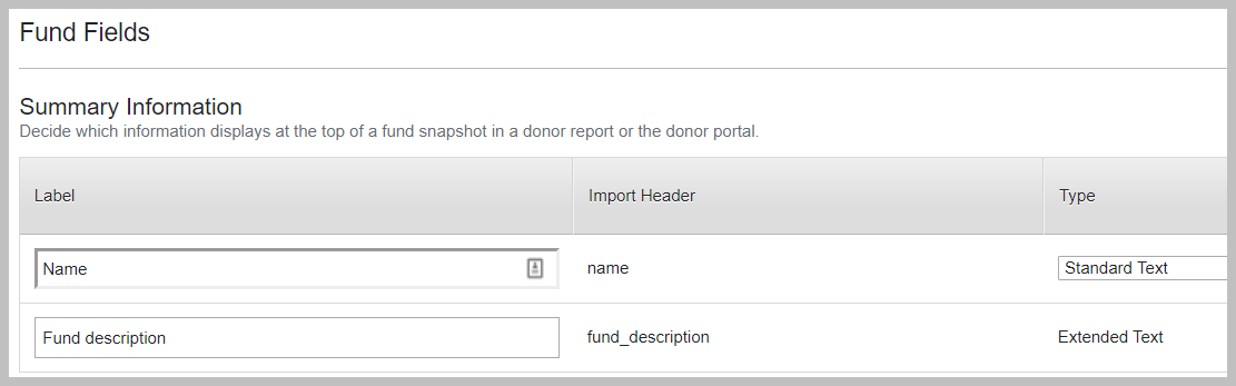 Fund description for fund fields