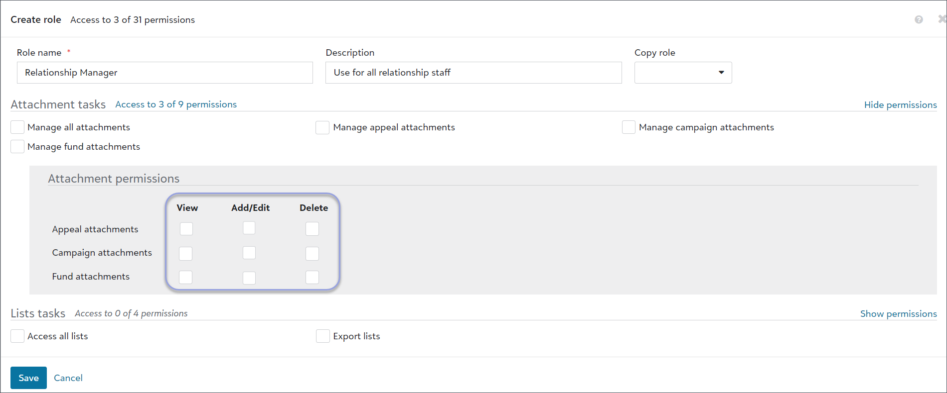 Permissions for a task