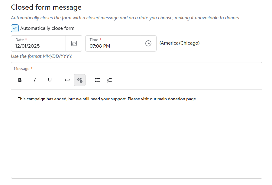 Close a donation form.
