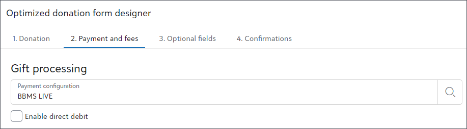 Direct debit enablment on Optimized Donation Form