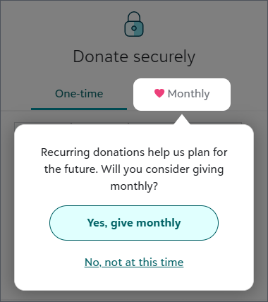 Recurring gift upsell on an Optimized Donation Form