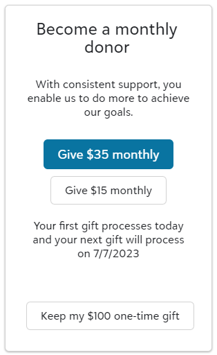 Recurring gift upsell prompt